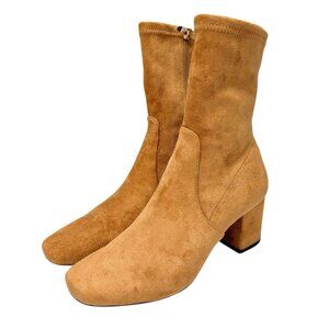Anthropologie Silent D Careful Stretch Boots Faux Suede Honey EU 39 US 8-8.5